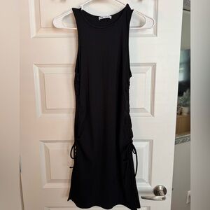 Zara Black Ribbed Sleeveless Midi Dress with Side Drawstrings